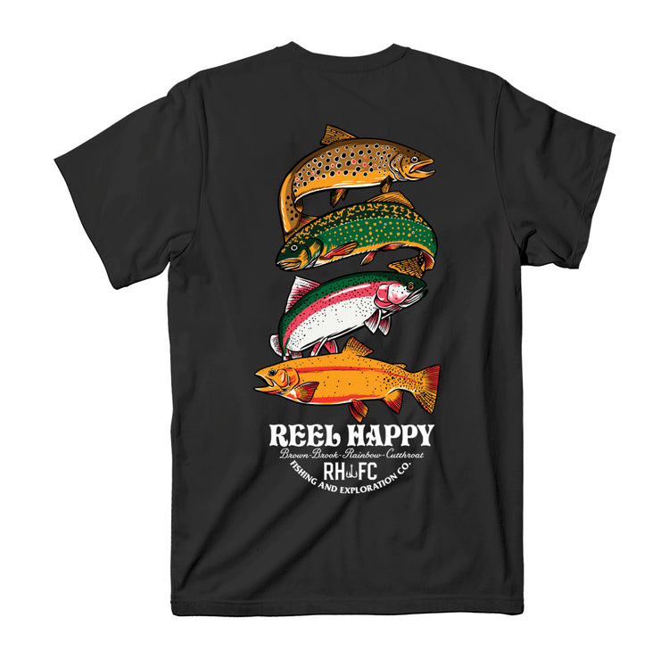 Trout Stack Tee - Black - Reel Happy Co