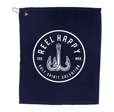 Treble Hook Icon Towel - Navy - Reel Happy Co