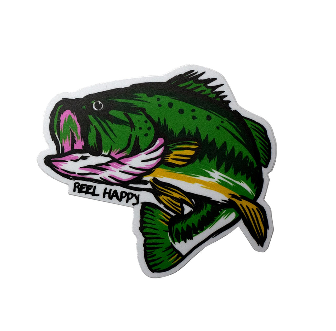Reel Happpy Co Large Mouth Bass Fishing Decal Sticker 4” X 3” 1-1